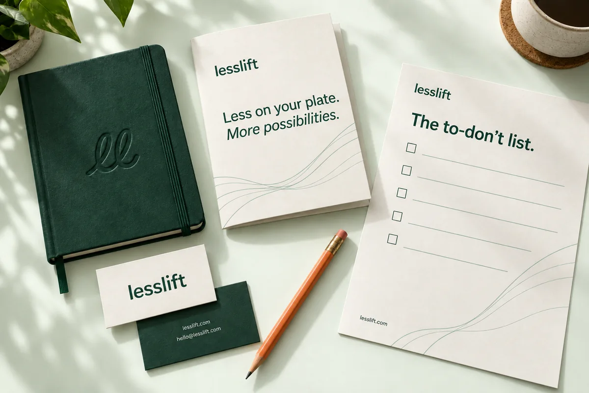 Lesslift studio stationery in green and cream
